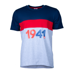 Kereknyakú póló, kék-piros-szürke, felnőtt "1941" felirattal Kereknyakú póló, kék-piros-szürke, felnőtt "1941" felirattal
