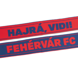 Szurkolói sál, kétoldalas, kötött, piros-kék "Hajrá, Vidi!" felirattal
