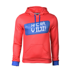 Kapucnis, kenguruzsebes pulóver, piros, felnőtt "Fehérvár FC" címerrel