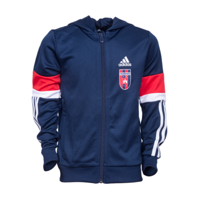 adidas kapucnis, cipzáras pulóver, piros-kék, gyermek "MOL Fehérvár FC" címerrel