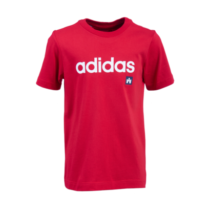 adidas kereknyakú póló, piros, gyermek "fehér vár" logóval