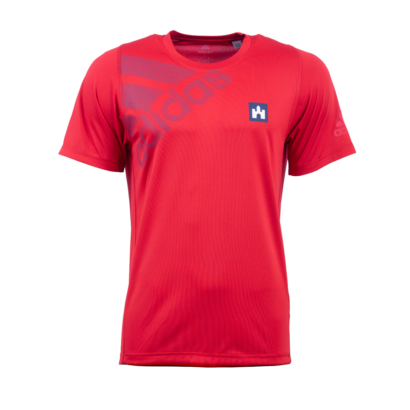 adidas kereknyakú póló, piros, felnőtt "fehér vár" logóval