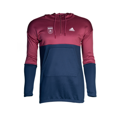 adidas kereknyakú, kapucnis pulóver, piros-kék, női "Fehérvár FC" címerrel
