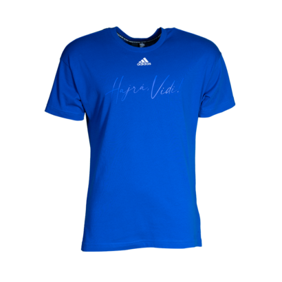 adidas kereknyakú póló, kék, felnőtt "Hajrá, Vidi!" felirattal