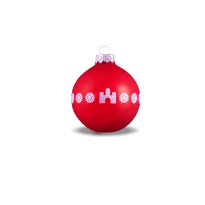 Karácsonyfadísz, piros "fehér vár" logóval