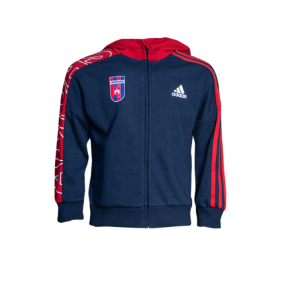 adidas kapucnis, cipzáras pulóver, kék-piros, gyermek "MOL Fehérvár FC" címerrel