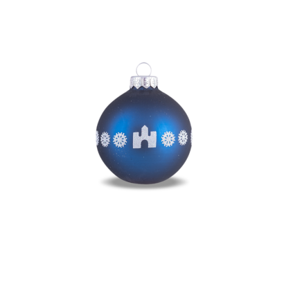 Karácsonyfadísz, kék "fehér vár" logóval