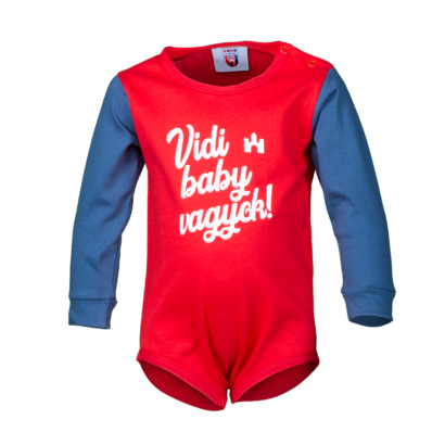 Body, hosszú ujjú, piros, baby "Vidi baby vagyok!" felirattal