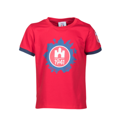 Kereknyakú póló, piros, gyermek “fehér vár” logóval