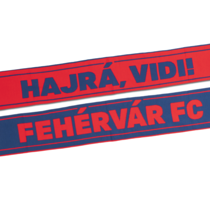 Szurkolói sál, kétoldalas, kötött, piros-kék "Hajrá, Vidi!" felirattal