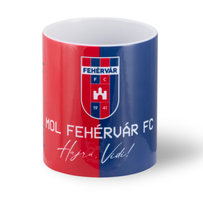 Bögre, piros-kék "Fehérvár FC" címerrel